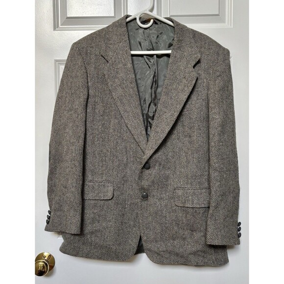 Vintage Farah Clothing Co Men's 100% Wool 2-Button Blazer Gray Herringbone • 42R